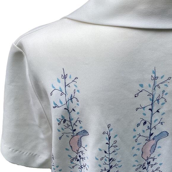 Vintage Women's Short-Sleeve Floral Birdcage Hawaiian Button Shirt White Medium - Picture 5 of 11